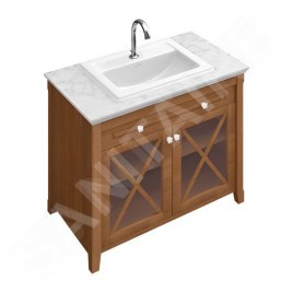 Villeroy & Boch Hommage - Meuble sous plan avec lavabo, 99x62x90 cm, 1 tiroir, 2 portes, SoftClosing, marbre blanc/noyer