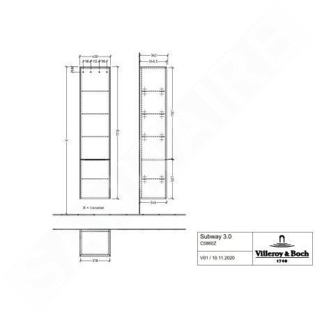 Villeroy & Boch Subway 3.0 - Armoire haute, 40x171x36 cm, 2 portes, charnières à gauche, SoftClosing, Oak Kansas C58600RH