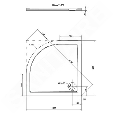 Polysan Receveurs de douche - Receveur de douche Sera, 1000x1000 mm, marbre de synthèse, blanc 62111