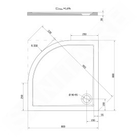 Polysan Receveurs de douche - Receveur de douche SERA, 800x800 mm, R550, blanc 40511