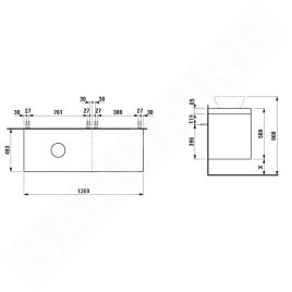 Laufen Lani - Meuble sous-lavabo, 58x137x49 cm, 4 tiroirs, découpe à gauche, blanc mat H4045821122601