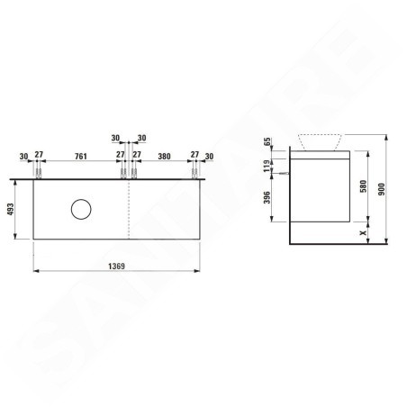 Laufen Lani - Meuble sous-lavabo, 58x137x49 cm, 4 tiroirs, découpe à gauche, blanc mat H4045821122601