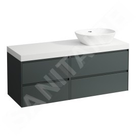 Laufen Lani - Meuble sous-lavabo, 58x137x49 cm, 4 tiroirs, découpe à droite, gris/blanc H4045831122661