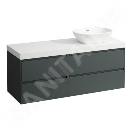 Laufen Lani - Meuble sous-lavabo, 58x137x49 cm, 4 tiroirs, découpe à droite, gris/blanc H4045831122661