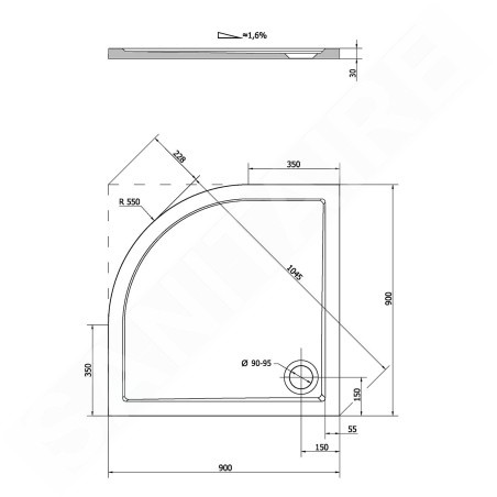 Polysan Receveurs de douche - Receveur de douche Sera en marbre coulé, 900x900x30mm, blanc 41511