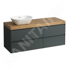 Laufen Lani - Meuble sous-lavabo, 58x137x49 cm, 4 tiroirs, découpe à gauche, gris/chêne H4065821122661