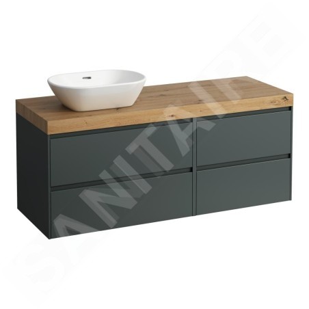 Laufen Lani - Meuble sous-lavabo, 58x137x49 cm, 4 tiroirs, découpe à gauche, gris/chêne H4065821122661