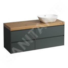 Laufen Lani - Meuble sous-lavabo, 58x137x49 cm, 4 tiroirs, découpe à droite, gris/chêne H4065831122661