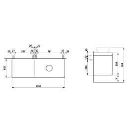 Laufen Lani - Meuble sous-lavabo, 58x137x49 cm, 4 tiroirs, découpe à droite, chêne H4065831122671