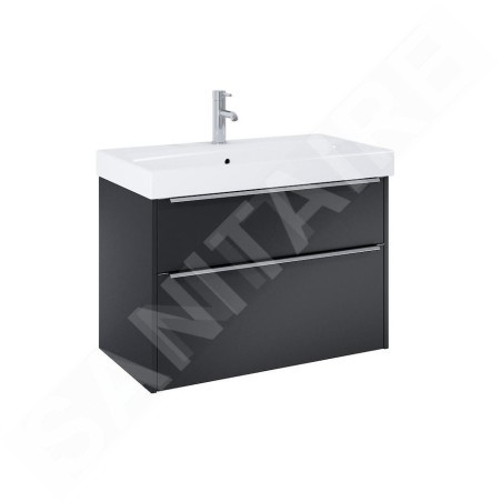 Jika Pure - Armoire avec lavabo, 80x54x42 cm, 2 tiroirs, noir mat H40B2344023532