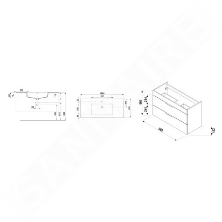Jika Cube - Meuble avec lavabo 100x43x61 cm, frêne H4536521765141