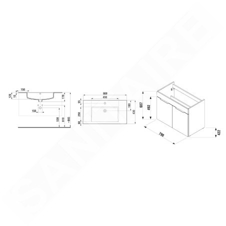 Jika Cube - Meuble avec lavabo 80x43x61 cm, anthracite mat H4537521763521