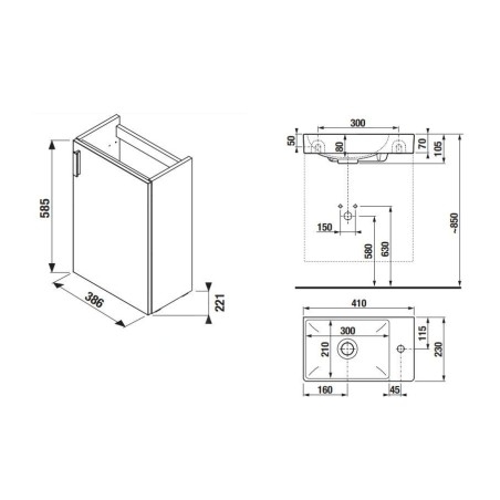 Jika Petit - Meuble avec lave-mains 41x66x23 cm, blanc H45J5111753001