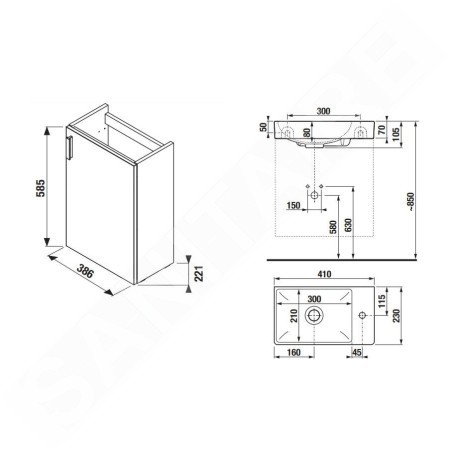 Jika Petit - Meuble avec lave-mains 41x66x23 cm, gris H45J5111753011