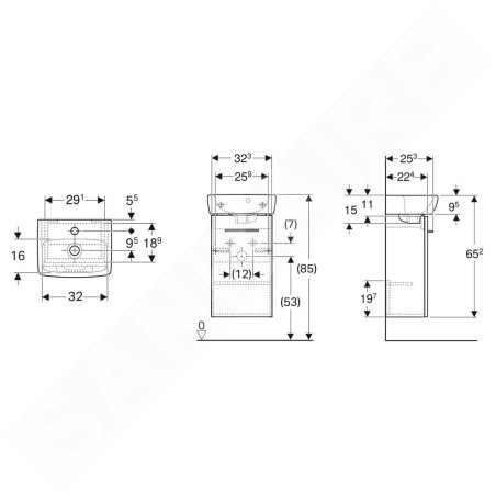 Geberit Selnova Square - Meuble avec lave-mains, 36 x 65 x 25 cm, 1 porte, G/D, blanc brillant 502.742.00.1