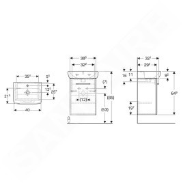 Geberit Selnova Square - Meuble avec lavabo, 45 x 65 x 32 cm, 1 porte, G/D, blanc brillant 502.746.00.1