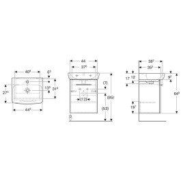 Geberit Selnova Square - Meuble avec lavabo, 50 x 65 x 38 cm, 1 porte, G/D, blanc brillant 502.750.00.1