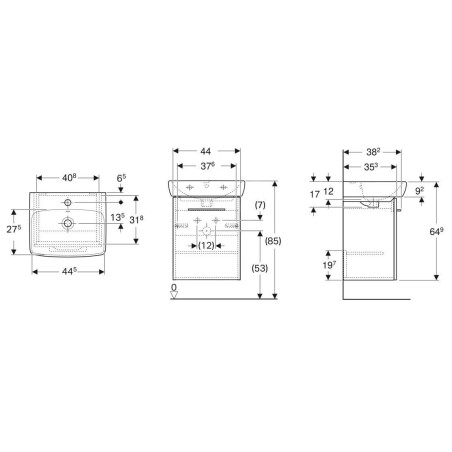 Geberit Selnova Square - Meuble avec lavabo, 50 x 65 x 38 cm, 1 porte, G/D, blanc brillant 502.750.00.1