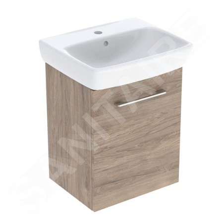 Geberit Selnova Square - Meuble avec lavabo, 50 x 65 x 38 cm, 1 porte, G/D, noix de hickory 502.752.00.1