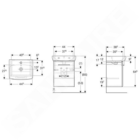 Geberit Selnova Square - Meuble avec lavabo, 50 x 65 x 38 cm, 1 porte, G/D, noix de hickory 502.752.00.1