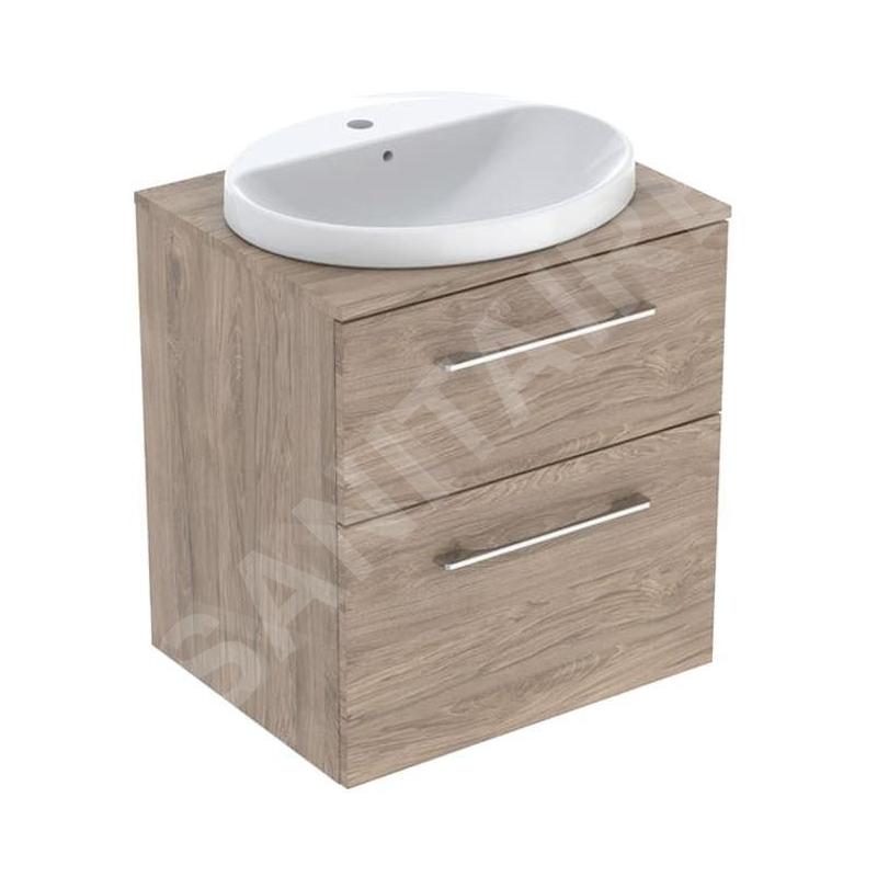 Geberit Selnova Square - Meuble avec lave-mains, 59 x 50 x 70 cm, 2 tiroirs, noix de hickory 502.870.00.1