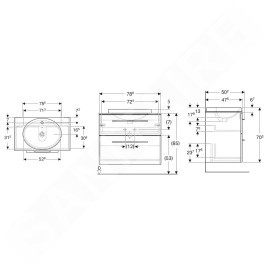 Geberit Selnova Square - Meuble avec lavabo, 79x50x70 cm, 2 tiroirs, blanc brillant 502.872.00.1