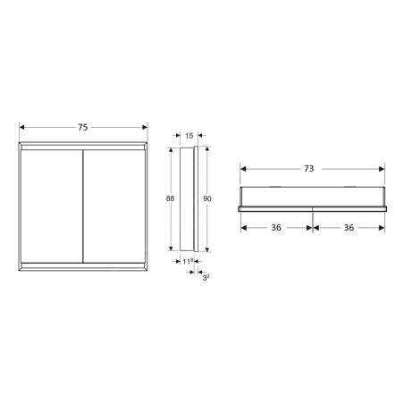 Geberit ONE - Armoire avec miroir avec éclairage LED, 750x900x150 mm, 2 portes, intégrée, noir mat 505.802.00.7