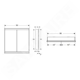 Geberit ONE - Armoire avec miroir avec éclairage LED, 900x900x150 mm, 2 portes, intégrée, noir mat 505.803.00.7
