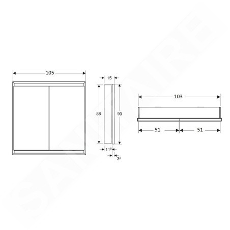 Geberit ONE - Armoire avec miroir avec éclairage LED, 1050x900x150 mm, 2 portes, intégrée, noir mat 505.804.00.7