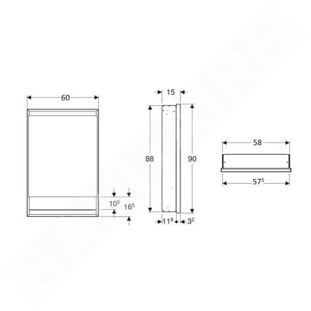 Geberit ONE - Armoire miroir avec éclairage LED, 600x900x150 mm, charnières à droite, avec niche, intégrée, noir mat