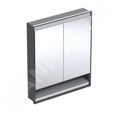 Geberit ONE - Armoire avec miroir avec éclairage LED, 750x900x150 mm, 2 portes, avec niche, intégrée, noir mat 505.822.00.7