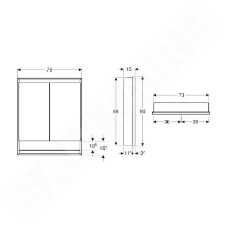 Geberit ONE - Armoire avec miroir avec éclairage LED, 750x900x150 mm, 2 portes, avec niche, intégrée, noir mat 505.822.00.7