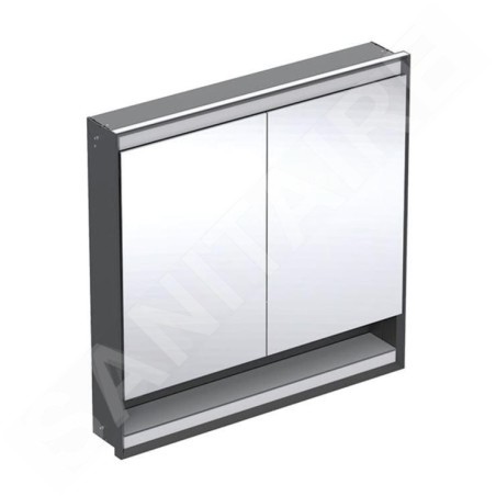 Geberit ONE - Armoire avec miroir avec éclairage LED, 900x900x150 mm, 2 portes, avec niche, intégrée, noir mat 505.823.00.7