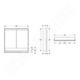 Geberit ONE - Armoire avec miroir avec éclairage LED, 900x900x150 mm, 2 portes, avec niche, intégrée, noir mat 505.823.00.7