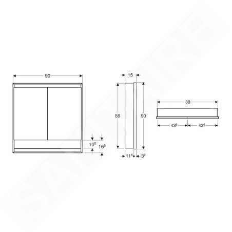 Geberit ONE - Armoire avec miroir avec éclairage LED, 900x900x150 mm, 2 portes, avec niche, intégrée, noir mat 505.823.00.7