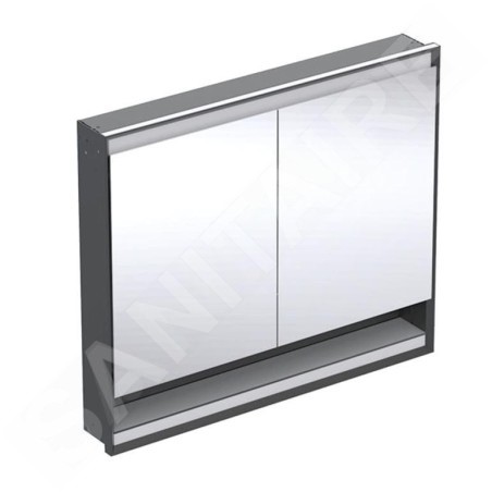 Geberit ONE - Armoire avec miroir avec éclairage LED, 1050x900x150 mm, 2 portes, avec niche, intégrée, noir mat 505.824.00.7