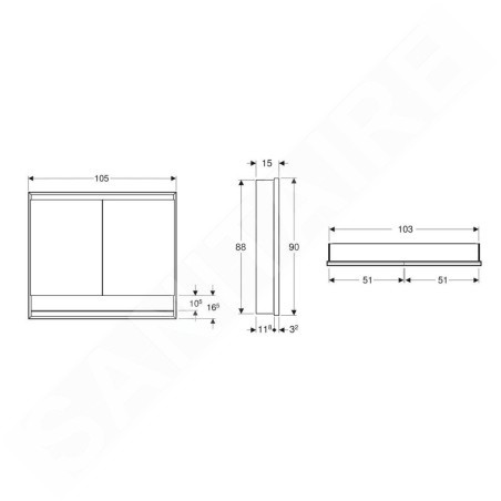 Geberit ONE - Armoire avec miroir avec éclairage LED, 1050x900x150 mm, 2 portes, avec niche, intégrée, noir mat 505.824.00.7