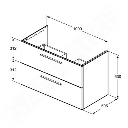 Ideal Standard i.Life B - Meuble vasque 100x63x51 cm, 2 tiroirs, quartz gris mat T5276NG