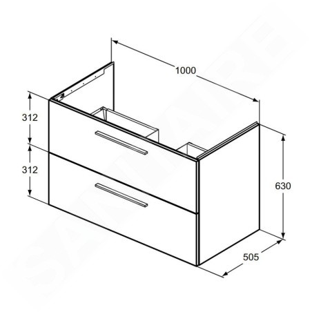 Ideal Standard i.Life B - Meuble lavabo 100x63x51 cm, 2 tiroirs, chêne T5276NX