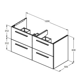 Ideal Standard i.Life B - Meuble vasque 120x63x51 cm, 4 tiroirs, quartz gris mat T5278NG