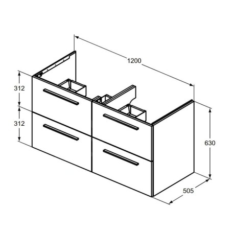 Ideal Standard i.Life B - Meuble vasque 120x63x51 cm, 4 tiroirs, quartz gris mat T5278NG