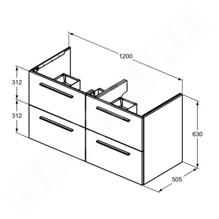 Ideal Standard i.Life B - Meuble lavabo 120x63x51 cm, 4 tiroirs, chêne T5278NX