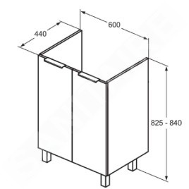 Ideal Standard Eurovit - Meuble-lavabo, 84x60x44 cm, 2 porte, charnières G/D, blanc brillant R0258WG