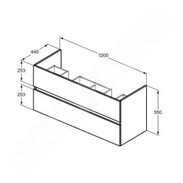 Ideal Standard Eurovit - Meuble-lavabo, 55x120x44 cm, 2 tiroirs, gris brillant R0266TI