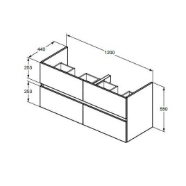 Ideal Standard Eurovit - Meuble-lavabo, 55x120x44 cm, 4 tiroirs, blanc brillant R0267WG