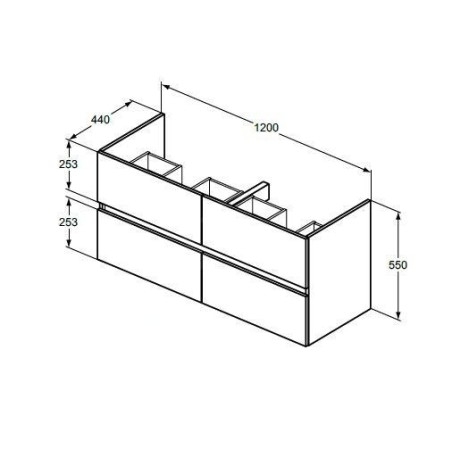 Ideal Standard Eurovit - Meuble-lavabo, 55x120x44 cm, 4 tiroirs, blanc brillant R0267WG