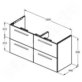 Ideal Standard i.Life A - Meuble-lavabo, 63x120x44 cm, 4 tiroirs, quartz gris mat T5513NG