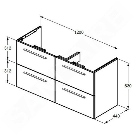 Ideal Standard i.Life A - Meuble-lavabo, 63x120x44 cm, 4 tiroirs, chêne naturel T5513NX