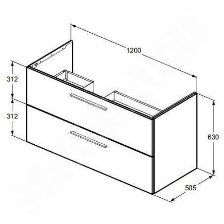 Ideal Standard i.Life B - Meuble lavabo, 63x120x51 cm, 2 tiroirs, gauche, blanc mat T5586DU