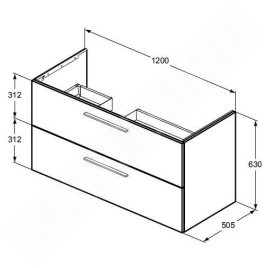 Ideal Standard i.Life B - Meuble-lavabo, 63x120x51 cm, 2 tiroirs, gauche, chêne naturel T5586NX